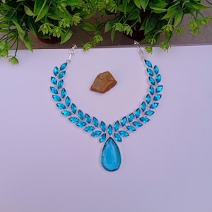 Beautiful Blue Topaz Hydro Glass Stone Necklace | Silver plated Necklace | BOHO Necklace | Statement Necklace | Necklace Jewelry
