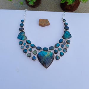 Natural Labradorite Necklace | 925 Silver plated Necklace | Gemstone Necklace | Statement Necklace | BOHO Necklace | Labradorite Jewelry