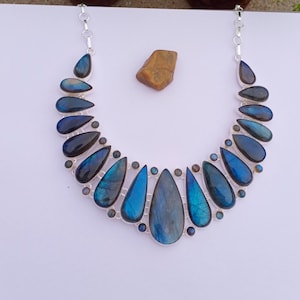 Natural Labradorite Necklace | Silver plated Necklace | Anniversary Gift | Gemstone Necklace | Labradorite Jewelry | Christmas Gift