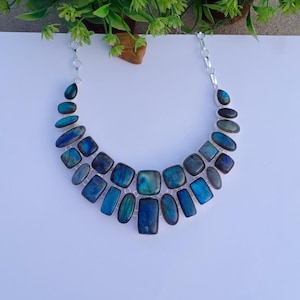 Natural Labradorite  Necklace | Silver plated Necklace | Gemstone Necklace | Statement Necklace | Labradorite Stone | Labradorite Jewelry