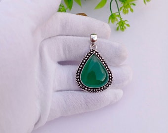 Beautiful Green Onyx  Pendant | 925 Silver Polish Pendent | Designer Pendant | Teardrop Pendant | Dainty Pendant | Gifts For Her Wedding