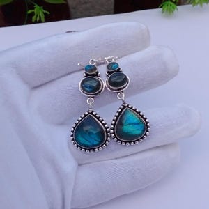 Natural Labradorite Stone Earring | Silver plated earring | Dainty earring | Statement Labradorite Earring | Labradorite Gemstone Jewelry