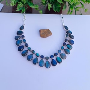 Natural Labradorite Necklace | Silver plated Necklace | BOHO Necklace | Gift For Her | Labradorite  Jewelry | Statement necklace