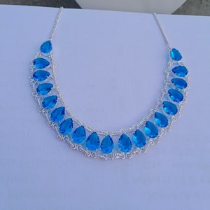 Hermoso collar de piedra de topacio azul hidrocristalino, collar llamativo, collar bañado en plata 925, collar de diseñador, regalo para esposa