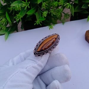Beautiful Tiger &#39;s Eye Ring | 925 Silver Plated Ring | Marquis Ring | Gift For Her | Statement Ring | Gift For Her On Anniversary