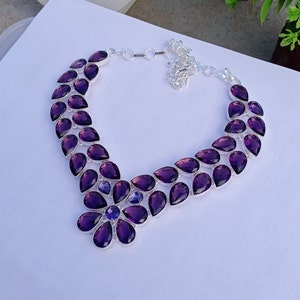 Beautiful Amethyst Hydro Glass Gemstone Necklaces | 925 Silver plated Necklaces | Statement Necklaces | Purple Necklaces | Handmade Jewelry