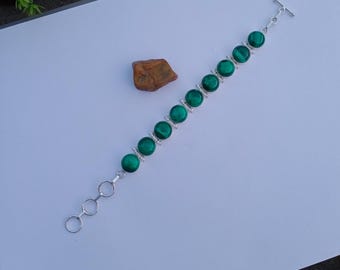 Beautiful Malachite Bracelet | 925 Silver Plated Bracelet | Round Shape Bracelet | Malachite Gemstone Bracelet | Malachite Bracelet Jewelry