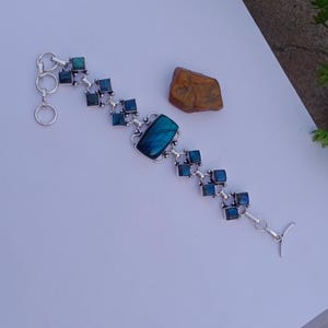 Natural Labradorite Bracelet, 925 Silver Plated Bracelet, Gemstone Bracelet, BOHO Bracelet,  Labradorite Bracelet Jewelry