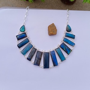 Natural Labradorite Necklace | 925 Silver plated Necklace | Gemstone Necklace | Statement Necklace | BOHO Necklace | Labradorite Jewelry