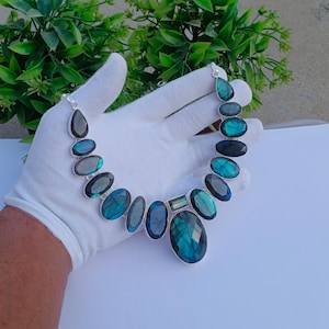 Natural Labradorite Necklace | Silver plated Necklace | Gemstone Necklace | Statement Necklace | Labradorite Necklace Jewelry
