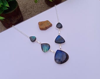 Natural Labradorite Necklace | 925 Silver plated Necklace | Statement Necklace | Labradorite Stone | Labradorite Jewelry