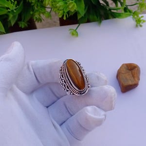 Beautiful Tiger &#39;s Eye Stone Ring | 925 Silver Plated Ring | Oval Ring | Gemstone Ring | Dainty Ring | Gift For Her On Anniversary