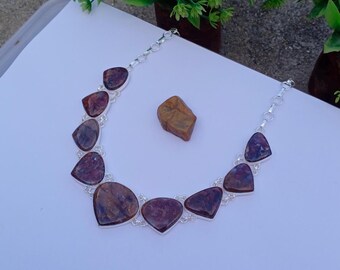 Beautiful Crazy Lace Agate Necklace | Silver Plated Necklace