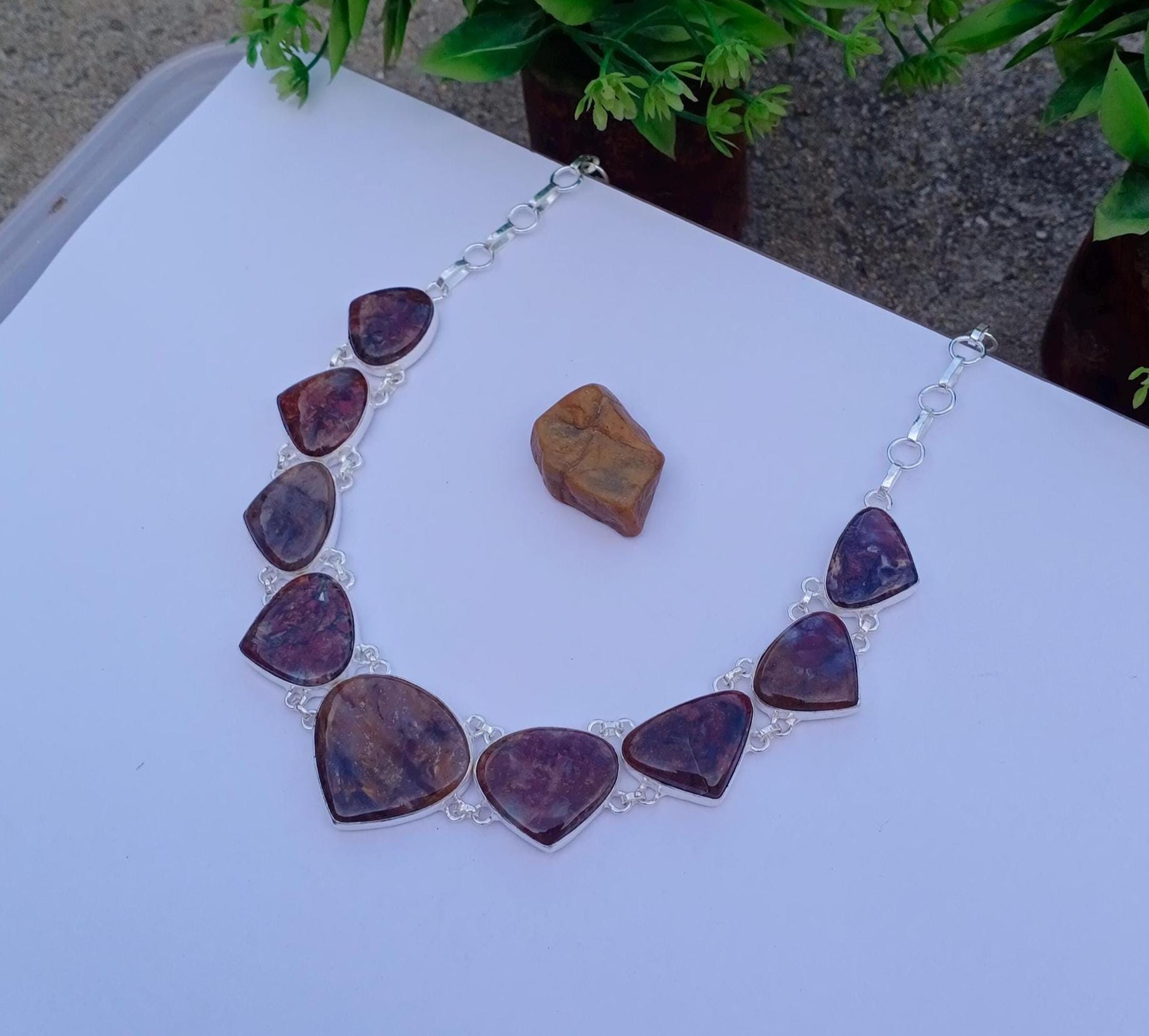 Beautiful Crazy Lace Agate Necklace | Silver Plated Necklace