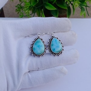 Natural Larimar Earring | Silver plated earring | Gift for Her | Larimar Gemstone Earring | Dainty Earring | Larimar Jewelry