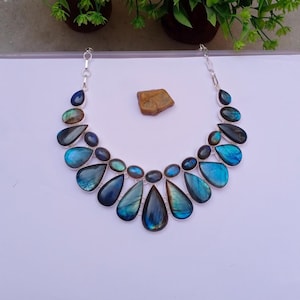 Natural Labradorite Necklace | Silver plated Necklace | Statement Necklace | Gift For Her |  Labradorite Stone | Labradorite Jewelry