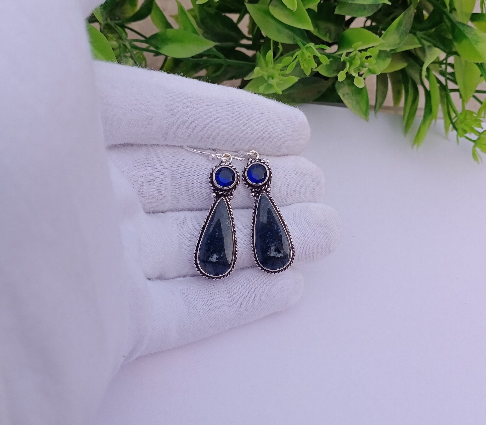 Beautiful Blue Sapphire And Blue Hydro Glass earring | Silver plated Earring | Sapphire Stone | Gift For Her | Blue Sapphire Jewelry