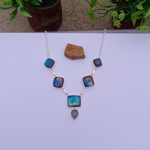 Natural Labradorite Necklace | 925 Silver plated Necklace | Statement Necklace | Labradorite Stone | Labradorite Jewelry