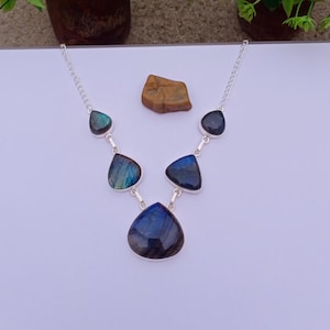 Natural Labradorite Necklace | 925 Silver plated Necklace | Statement Necklace | Labradorite Stone | Labradorite Jewelry