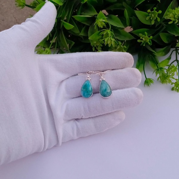 Pendiente de larimar natural / Pendiente bañado en plata / Regalo para su mamá / Pendiente de piedra preciosa / Pendiente BOHO / Joyería de larimar