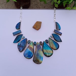 Natural Labradorite Necklace | 925 Silver plated Necklace | BOHO Necklace | Statement Necklace | Labradorite Stone | Labradorite Jewelry