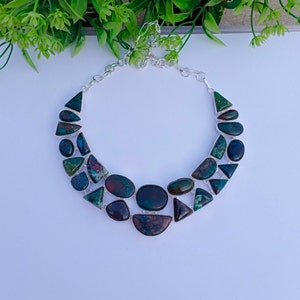 Collar de piedra CRISOCOLA natural / Collar bañado en plata 925 / Collar ajustable / Regalo para su esposa / Joyas CRISOCOLA