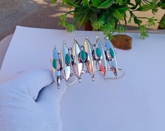 Mooie turquoise armband | Verzilverde armband| BOHO-armband | Marquise-armband | Statement-armband | Turkoois armbandsieraden