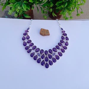 Beautiful Amethyst Hydro Glass Stone Necklace | Silver plated necklace | Amethyst Gemstone Necklace | Statement Necklace | amethyst jewelry