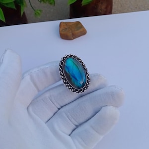 Natural Labradorite Ring | Silver plated Ring | Gemstone Ring | Designer Ring | Labradorite Ring | Anniversary Gift | Labradorite Jewelry