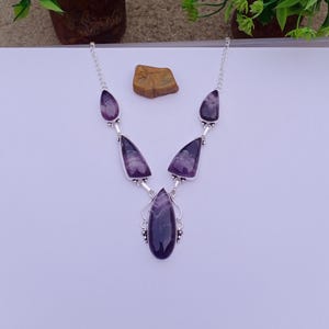 Natural Amethyst Necklace | 925 Silver plated Necklace | Statement Necklace | Gemstone Necklace | Amethyst Jewelry | Gift For on Anniversary
