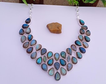 Natural Labradorite Necklace | Silver plated Necklace | Statement Necklace |Labradorite Jewelry | Labradorite Stone |Gift For On Anniversary