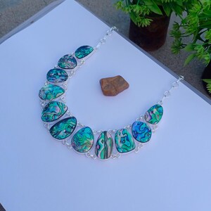 Natural Abalone Gemstone Necklace | Silver plated Necklace | Anniversary Gift | Gemstone Necklace | Abalone Necklace Jewelry