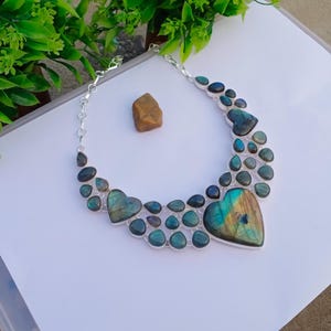 Natural Labradorite Necklace | Silver plated Necklace | Statement Necklace | Handmade Necklace | Labradorite Jewelry