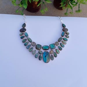 Natural Labradorite Necklace | Silver plated Necklace | Gemstone Necklace | Statement Necklace |  Gift For  Her | Labradorite Jewelry