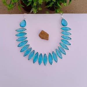 Schöne Blue Topaz Hydro Glasstein-Halskette | Edelstein Halskette | 925 Silber vergoldete Halskette | BOHO Halskette | Halskette Schmuck