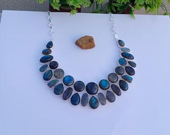 Natural Labradorite Necklace | Silver plated Necklace | Gemstone Necklace | Gift For Her | Labradorite Jewelry | Labradorite Stone