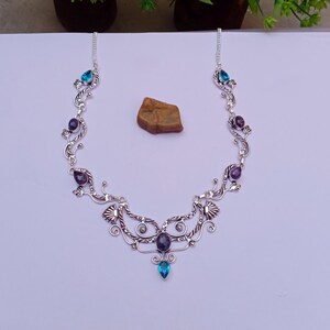 Schöne Charoit und Blautopas Hydro Glas Halskette | 925 Silber überzogene Halskette | Handgemachte Halskette | Opal Halskette | Charoit Halskette