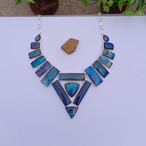 Natural Labradorite Necklace | 925 Silver plated Necklace | BOHO Necklace | Gemstone Necklace | Statement Necklace | | Labradorite Jewelry