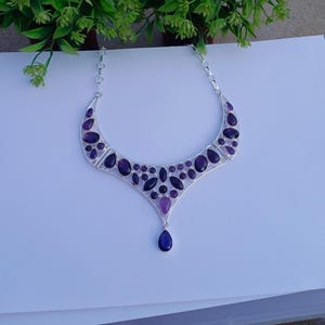 Natural Amethyst And Amethyst Hydro Glass Stone necklace | Statement necklace | BOHO Necklace | Amethyst Jewelry | Gift For On Anniversary