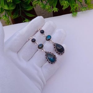 Natural Labradorite Earring | Silver plated earring | Christmas Gift earring | Labradorite Gemstone Earring | Labradorite Jewelry