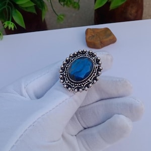Natural Labradorite Ring | Silver plated Ring | Gemstone Ring | Designer Ring | Labradorite Ring | Statement Ring | Labradorite Jewelry