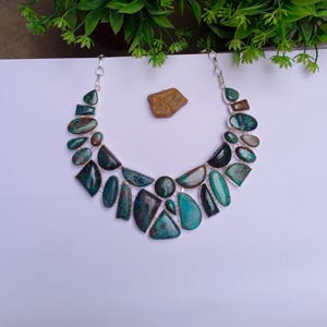 Collar de crisocola natural / Collar bañado en plata 925 / Collar llamativo / Collar bohemio / Joyería de crisocola