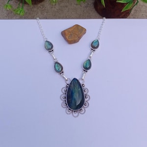 Natural Labradorite Necklace | 925 Silver plated Necklace | Necklace For Her | BOHO Necklace | Labradorite Stone | Labradorite Jewelry
