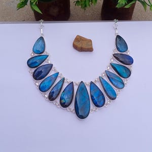Natural Labradorite Necklace | 925 Silver plated Necklace | Statement Necklace | BOHO Necklace | Labradorite Stone | Labradorite Jewelry