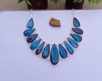 Natural Labradorite Necklace | 925 Silver plated Necklace | Statement Necklace | BOHO Necklace | Labradorite Stone | Labradorite Jewelry