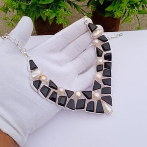 Beautiful Black Onyx And Pearl Necklaces | Silver plated Necklace | statement Necklace | Gift For On Anniversary | Christmas Gift