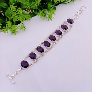 Bellissimo braccialetto in vetro idroelettrico di ametista fatto a mano, placcato argento, braccialetto di forma ovale, braccialetto per lei, braccialetto viola, gioielli in ametista