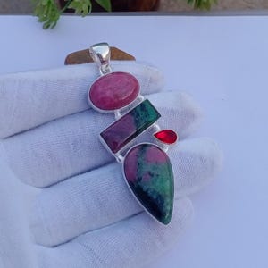 Beautiful Ruby Zoisite And Garnet Hydro Glass Pendent | Silver plated Pendent | Gemstone Pendant | Ruby Zoisite Pendant Jewelry