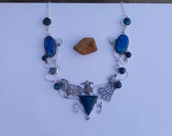 Natural Labradorite Necklace | Silver plated Necklace | Designer labradorite Necklace | Statement Necklace Labradorite Jewelry
