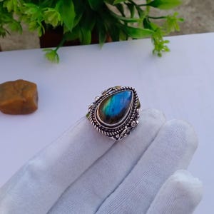 Natural Labradorite Ring | Silver plated Ring | Gemstone Ring | Designer Ring | Teardrop Ring | Dainty Ring | Labradorite Ring Jewelry